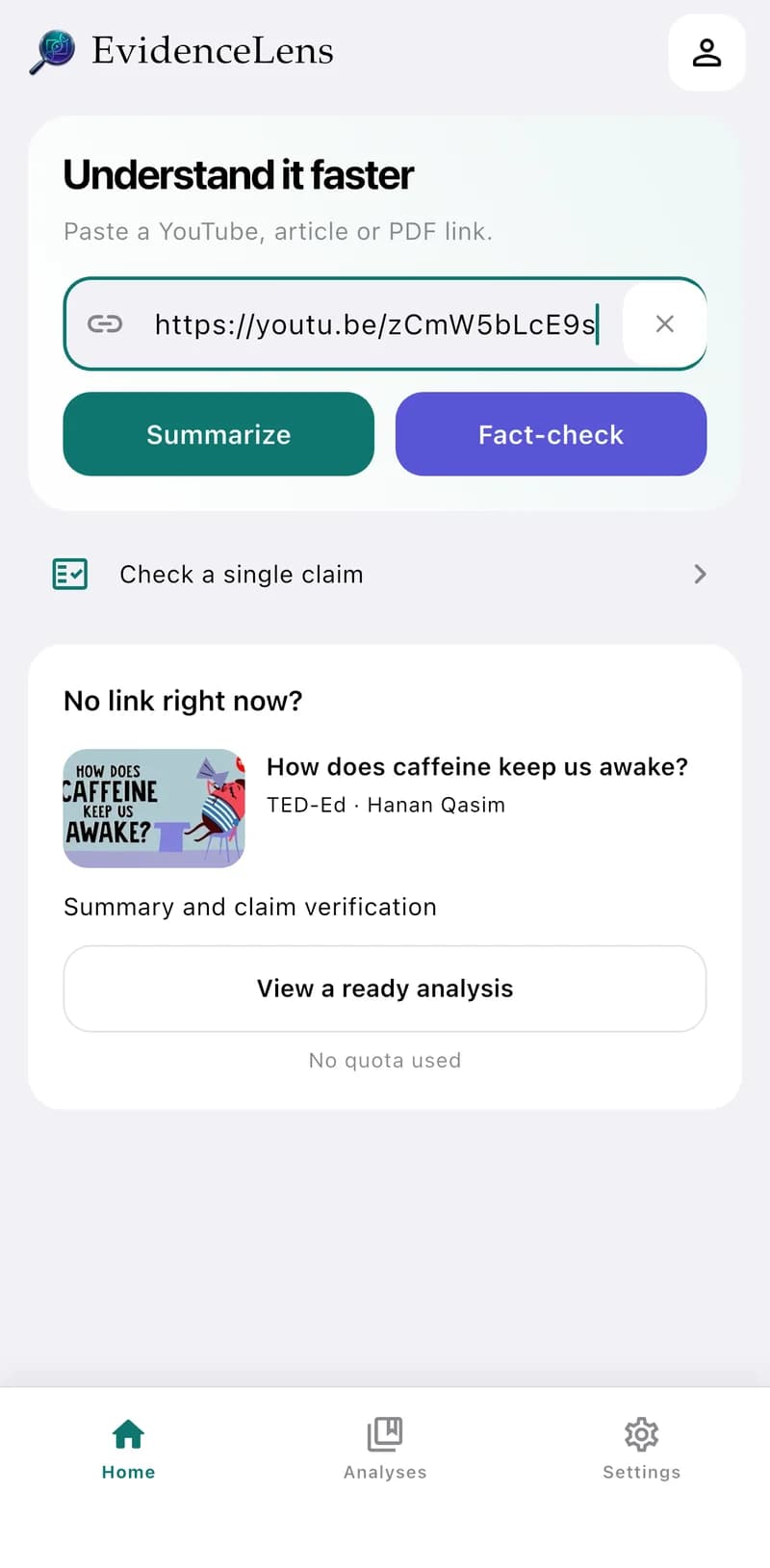 Start with a link — EvidenceLens